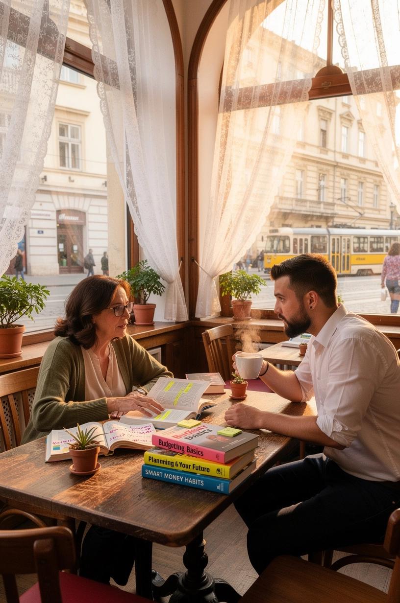 Könyvek és jegyzetek egy asztalon, amelyek személyes pénzügyi alapokat és oktatást szemléltetnek egy blog témájához kapcsolódóan.